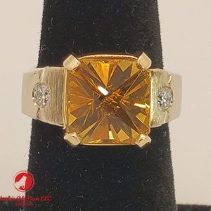 4 ct Cushion Citrine Ring w/ 2 .20 ct SI1 Diamonds